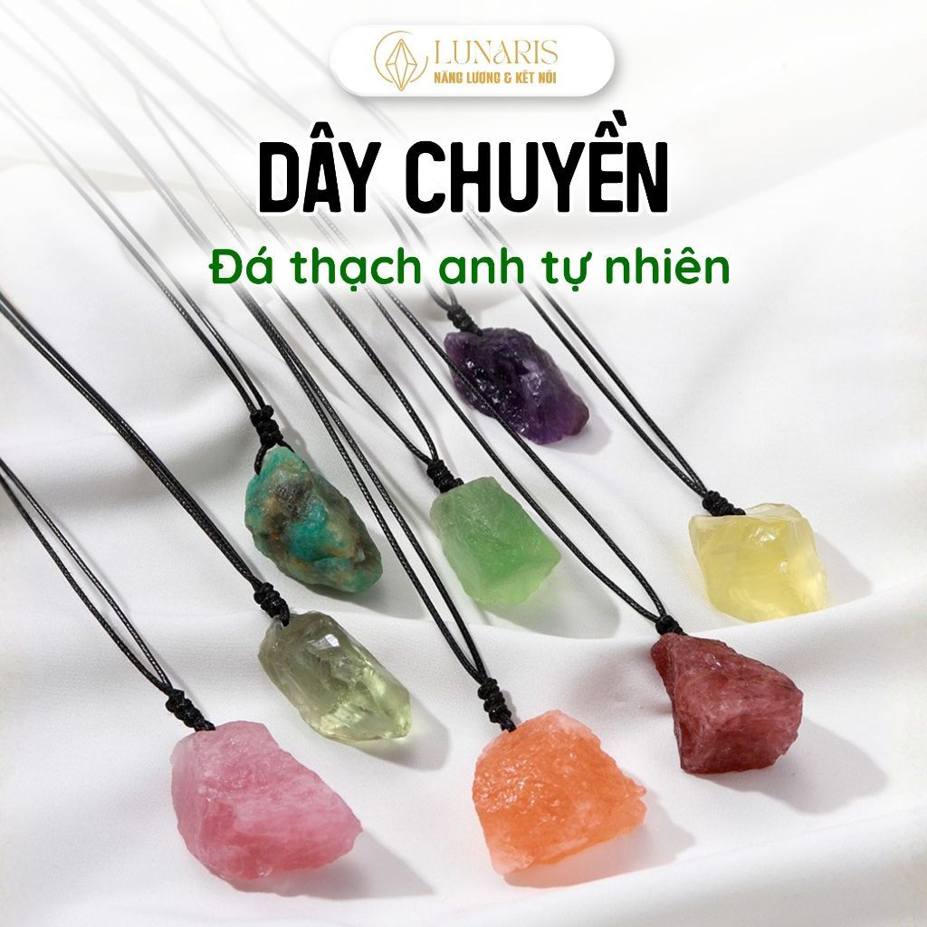 Dây Chuyền Mặt Đá Thạch Anh Thô Tự Nhiên, Vòng Cổ Đá Thô Thu Hút Năng Lượng Tích Cực, Phụ Kiện Trang Sức