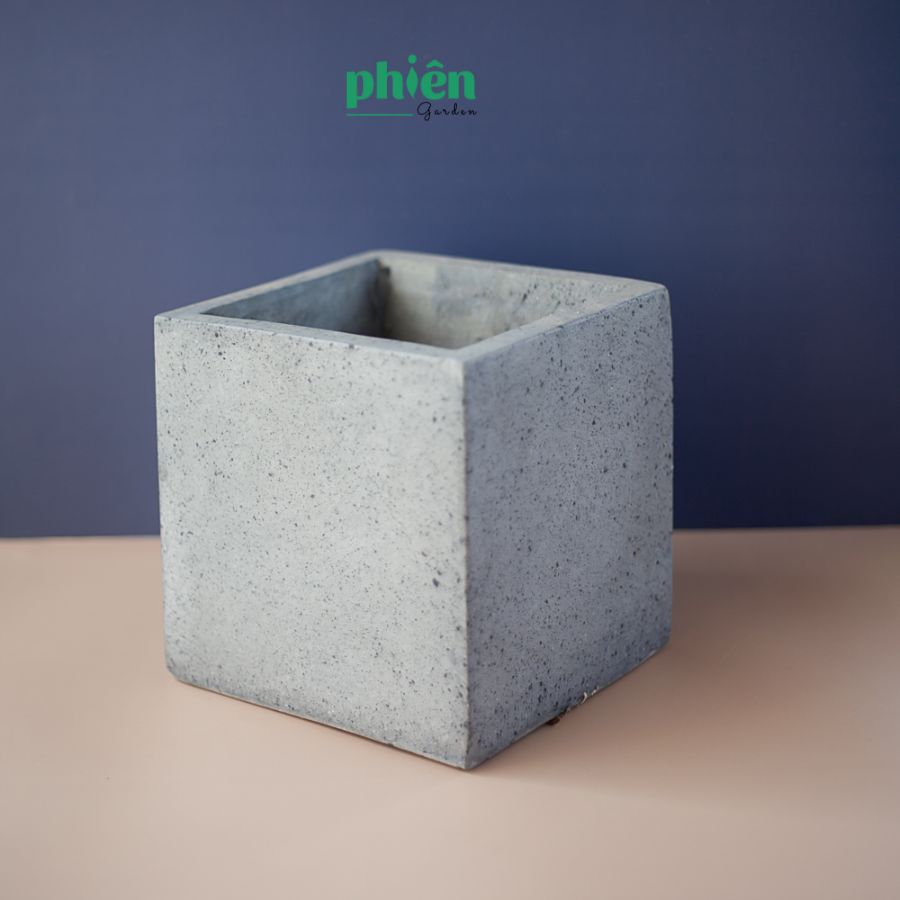 Chậu Xi Măng Đá Mài Vuông 25x25cm Trồng Cây Nội Thất, Đủ Màu Trắng, Đen, Xám
