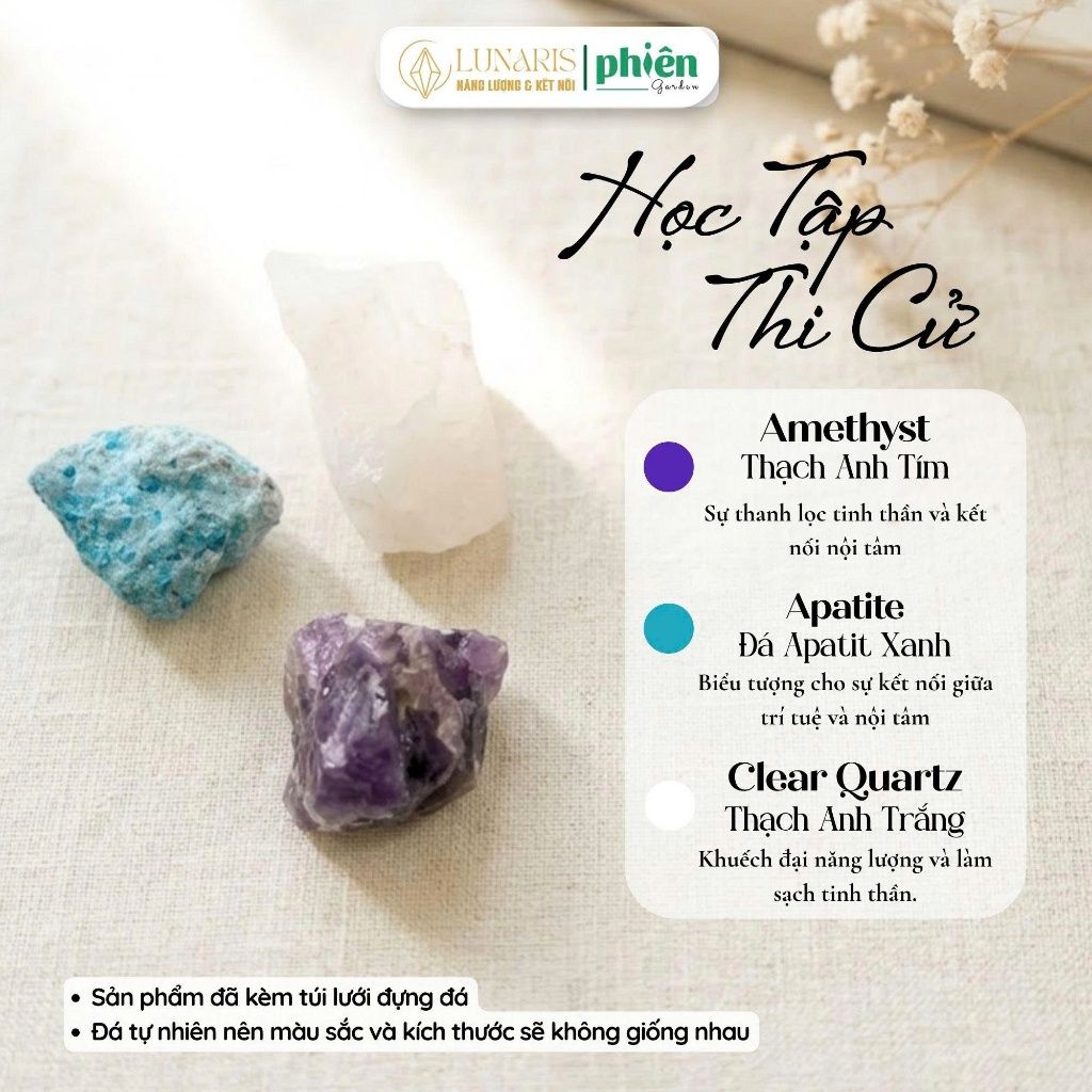 Túi Đá Năng Lượng Mix Đá Phong Thuỷ – Thu Hút May Mắn, Tình Duyên & Tài Lộc